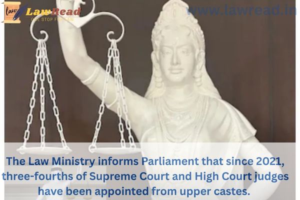 The Law Ministry informs Parliament that since 2021, three-fourths of Supreme Court and High Court judges have been appointed from upper castes.